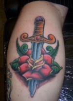 Dagger and rose tattoo large